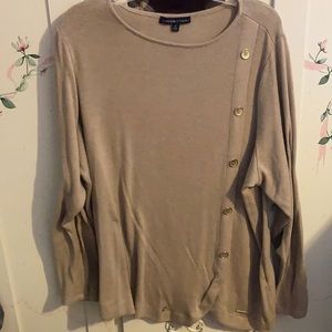 Tan Side faux Button Shear Sweater